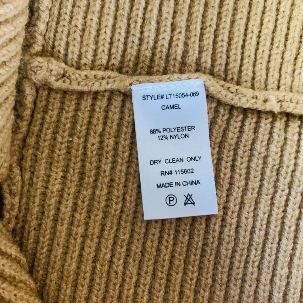 Lush Camel Colored Faux Wrap Crisscross Vneck Knit Chunky Sweater | Medium - Picture 3 of 7